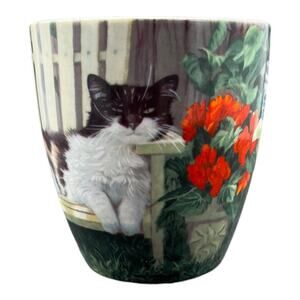 Cat Coffee Mug Tea Cup Black White Cat Garden Weirs Wild Things Lang 2009 EUC